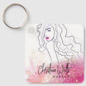 Cute Girly Blush Pink Sparkly Glitter Makeup QR Sleutelhanger (Voorkant)