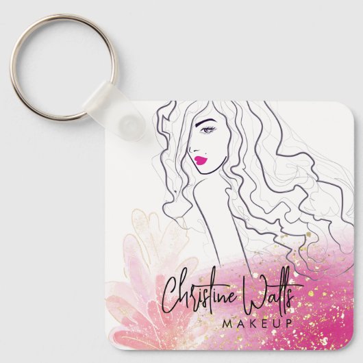 Cute Girly Blush Pink Sparkly Glitter Makeup QR Sleutelhanger (Voorkant)