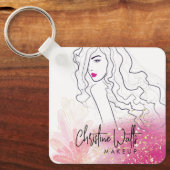 Cute Girly Blush Pink Sparkly Glitter Makeup QR Sleutelhanger (Voorkant)