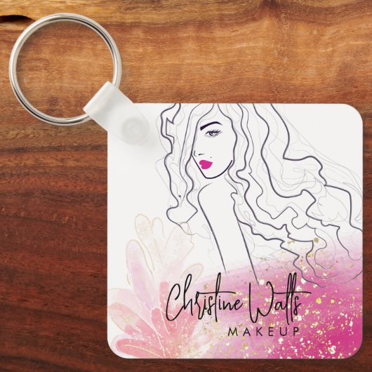 Cute Girly Blush Pink Sparkly Glitter Makeup QR Sleutelhanger (Voorkant)