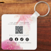 Cute Girly Blush Pink Sparkly Glitter Makeup QR Sleutelhanger (Achterkant)