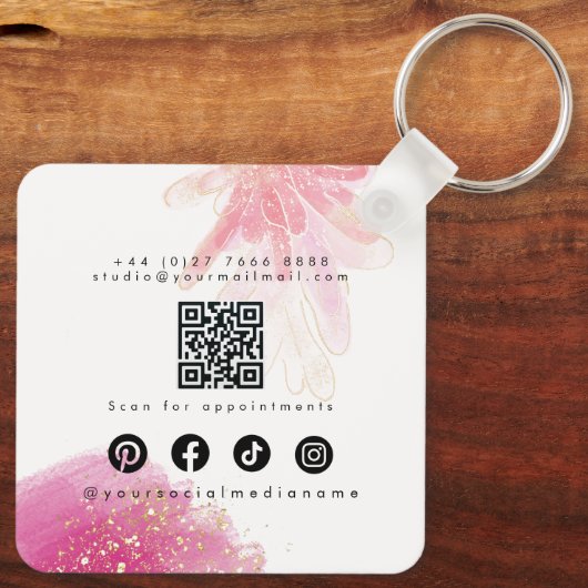 Cute Girly Blush Pink Sparkly Glitter Makeup QR Sleutelhanger (Achterkant)