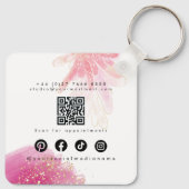 Cute Girly Blush Pink Sparkly Glitter Makeup QR Sleutelhanger (Achterkant)