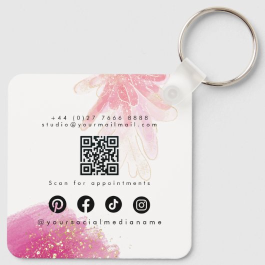Cute Girly Blush Pink Sparkly Glitter Makeup QR Sleutelhanger (Achterkant)