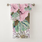 Cute Girly Blush Pink & White Floral Illustration Bad Handdoek (Insitu)