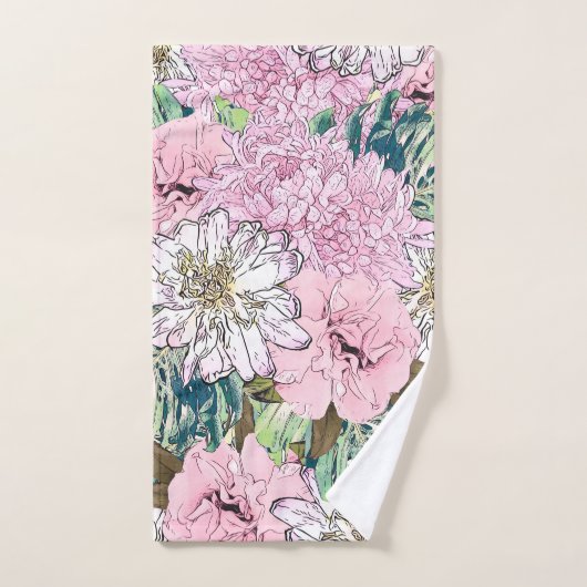 Cute Girly Blush Pink & White Floral Illustration Bad Handdoek (Handdoek)