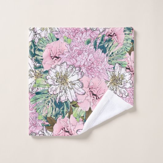 Cute Girly Blush Pink & White Floral Illustration Bad Handdoek (Wasdoekje)