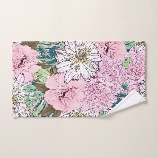 Cute Girly Blush Pink & White Floral Illustration Bad Handdoek (Handdoek)