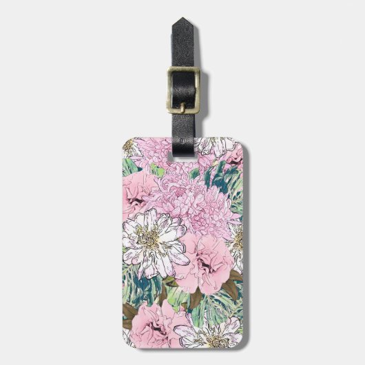 Cute Girly Blush Pink & White Floral Illustration Bagagelabel (Voorkant verticaal)