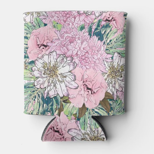 Cute Girly Blush Pink & White Floral Illustration Blikjeskoeler (Voorkant)