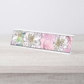 Cute Girly Blush Pink & White Floral Illustration Bureau Naambordje (Voorkant)