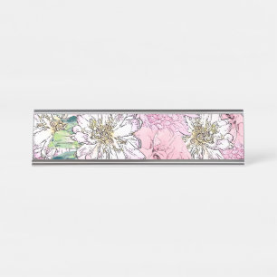 Cute Girly Blush Pink & White Floral Illustration Bureau Naambordje