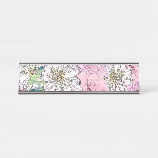 Cute Girly Blush Pink & White Floral Illustration Bureau Naambordje (Voorkant)