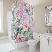 Cute Girly Blush Pink & White Floral Illustration Douchegordijn (In situ)