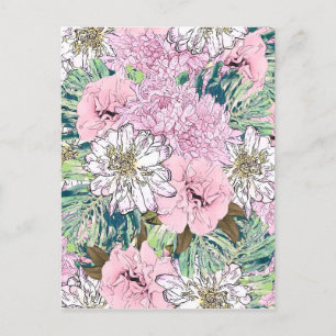 Cute Girly Blush Pink & White Floral Illustration Feestdagenkaart