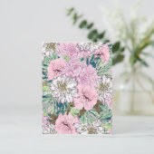 Cute Girly Blush Pink & White Floral Illustration Feestdagenkaart (Staand voorkant)