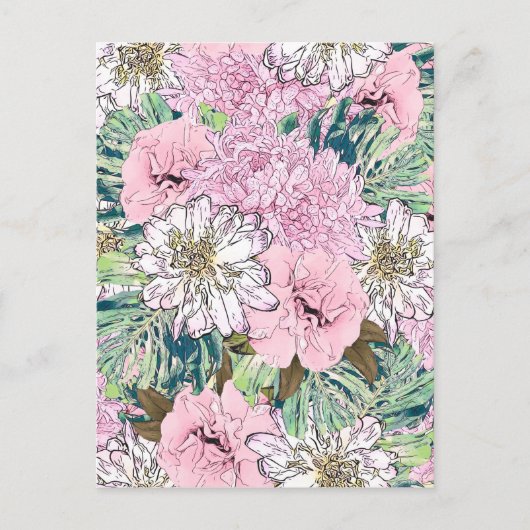 Cute Girly Blush Pink & White Floral Illustration Feestdagenkaart (Voorkant)