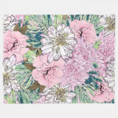 Cute Girly Blush Pink & White Floral Illustration Fleece Deken (Voorkant (Horizontaal))