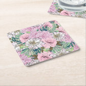 Cute Girly Blush Pink & White Floral Illustration Kartonnen Onderzetters (Schuin)