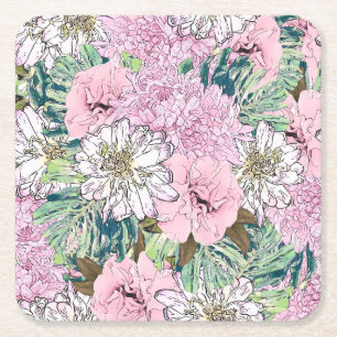 Cute Girly Blush Pink & White Floral Illustration Kartonnen Onderzetters