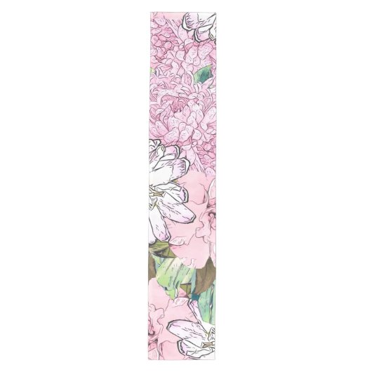 Cute Girly Blush Pink & White Floral Illustration Medium Tafelloper (Voorkant)