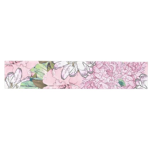 Cute Girly Blush Pink & White Floral Illustration Medium Tafelloper (Horizontaal)