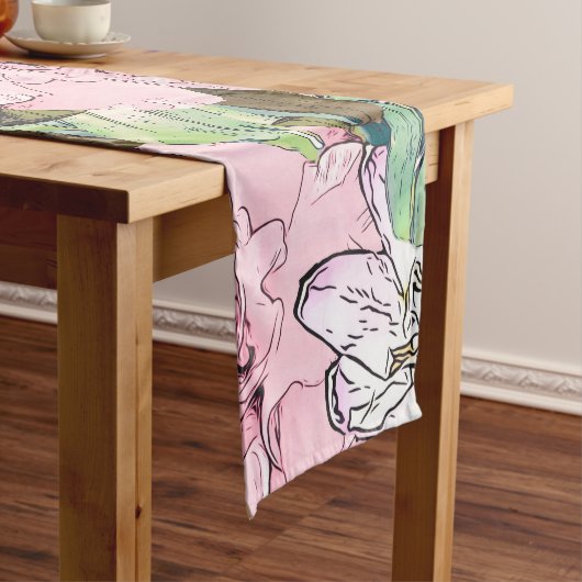 Cute Girly Blush Pink & White Floral Illustration Medium Tafelloper (Voorbeeld)