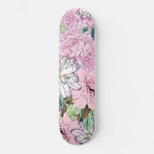 Cute Girly Blush Pink & White Floral Illustration Persoonlijk Skateboard