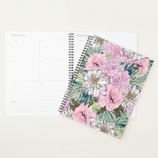 Cute Girly Blush Pink & White Floral Illustration Planner (Display)