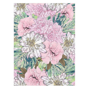 Cute Girly Blush Pink & White Floral Illustration Tafelkleed