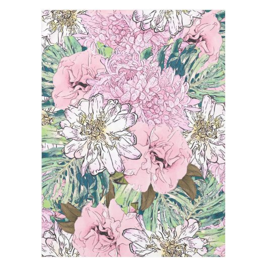Cute Girly Blush Pink & White Floral Illustration Tafelkleed (Voorkant)