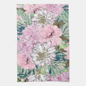 Cute Girly Blush Pink & White Floral Illustration Theedoek (Verticaal)