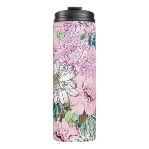 Cute Girly Blush Pink & White Floral Illustration Thermosbeker
