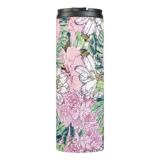 Cute Girly Blush Pink & White Floral Illustration Thermosbeker (Achterkant)
