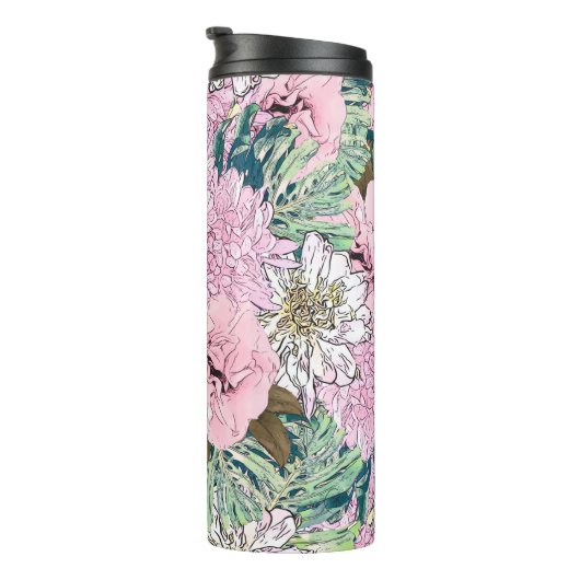 Cute Girly Blush Pink & White Floral Illustration Thermosbeker (Geroteerd rechts)
