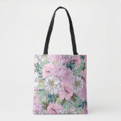 Cute Girly Blush Pink & White Floral Illustration Tote Bag (Voorkant)