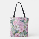 Cute Girly Blush Pink & White Floral Illustration Tote Bag (Achterkant)