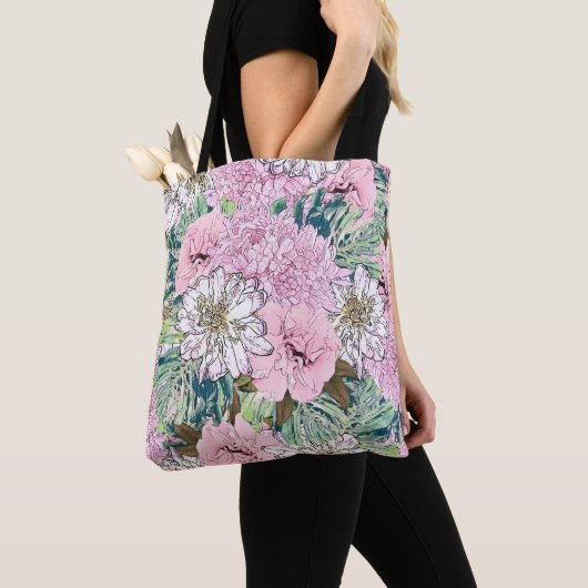 Cute Girly Blush Pink & White Floral Illustration Tote Bag (Dichtbij)