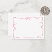 Cute Girly Blush Roze Strik Lint Frame Notitiekaartje (Voorkant / Achterkant in situ)