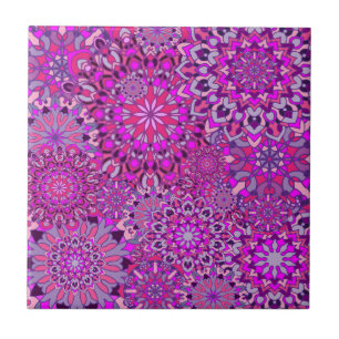Cute Girly Boho Chic Pink Paarse Floral Mandalas Tegeltje