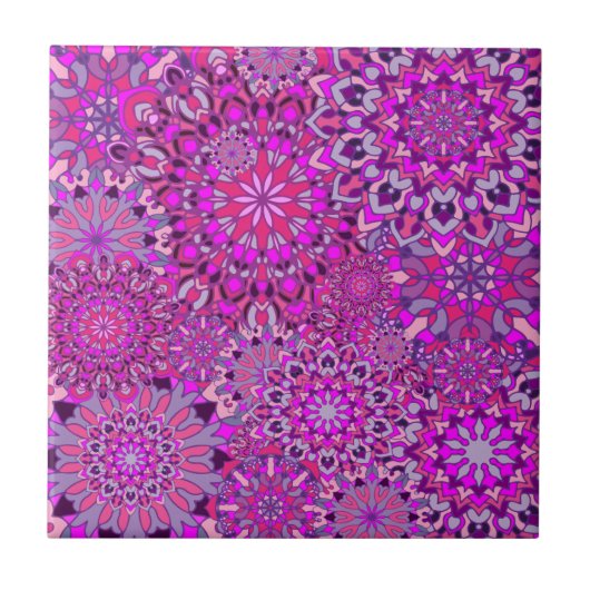 Cute Girly Boho Chic Pink Paarse Floral Mandalas Tegeltje (Voorkant)