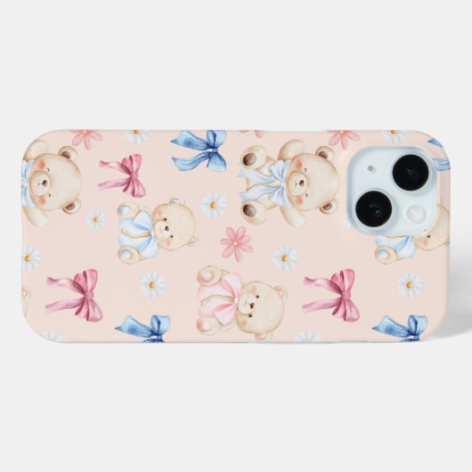Cute Girly Bow Teddy Bears Seamless Pattern Case-Mate iPhone Case (Achterkant (horizontaal))