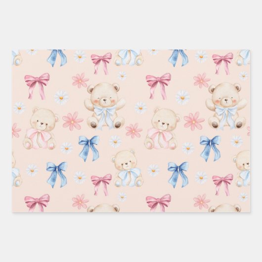 Cute Girly Bow Teddy Bears Seamless Pattern Inpakpapier Vel (Voorkant 2)