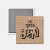 Cute Girly Bruine Gingham Magneet (Voorkant / Achterkant)