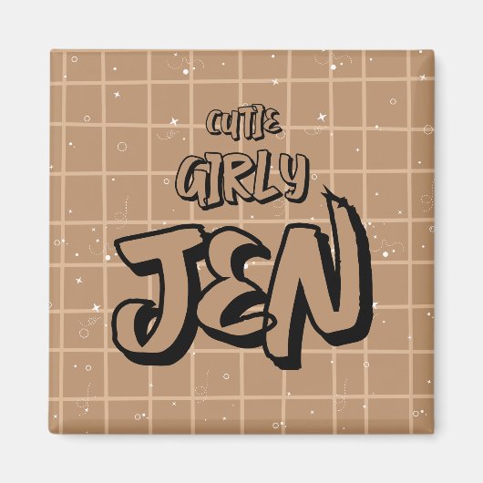 Cute Girly Bruine Gingham Magneet (Voorkant)