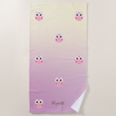 Cute Girly Cartoon Owl ,Ombre - Personalized Strandlaken (Voorkant)