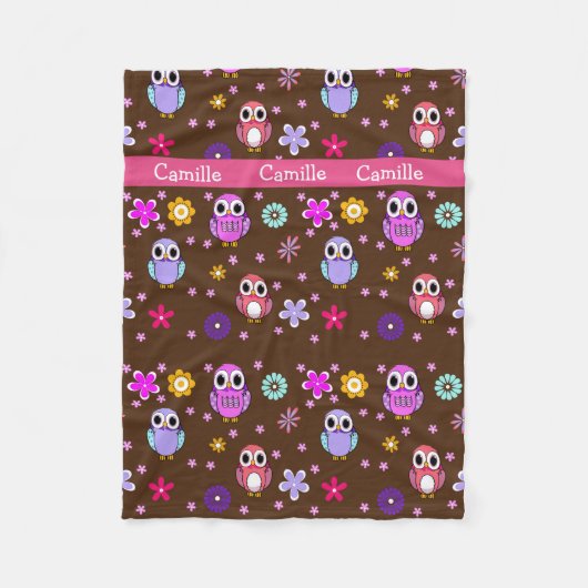 Cute Girly Cartoon Owls Fleece Blanket (Voorkant)