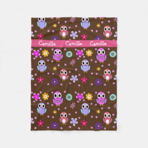 Cute Girly Cartoon Owls Fleece Blanket Deken