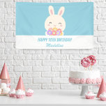 Cute Girly Cartoon Rabbit & Flowers Kids Birthday Spandoek<br><div class="desc">Cute Girly Cartoon Rabbit & Flowers Kids Birthday Banner</div>