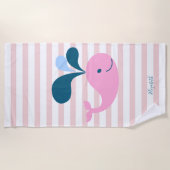 Cute Girly Cartoon Whale, Stripes - Specialized Strandlaken (Voorkant)